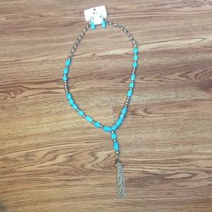 ❤️‍🔥NWT gold and teal necklace and earring set